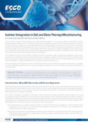 Isolator Integration in Cell and Gene Therapy Manufacturing